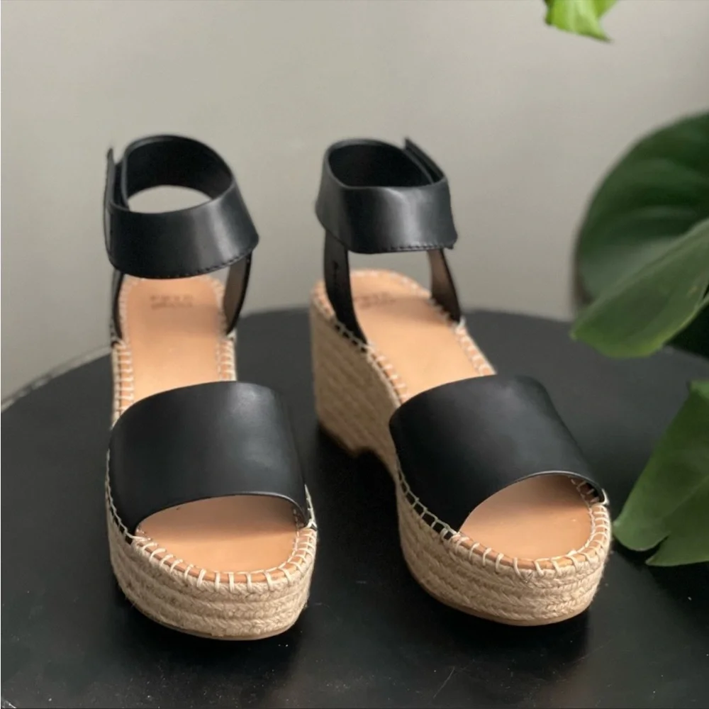 Frye & Co Amber Espadrille Wedge Platform Sandals Wedge Ankle Strap Black - Picture 2 of 11